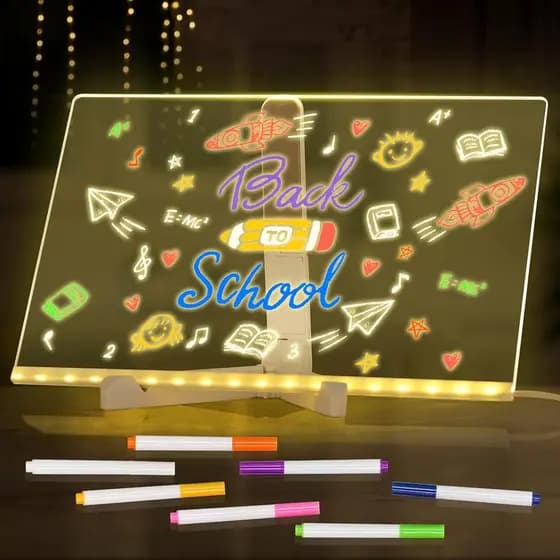 Quadro Acrílico para Apagar a Seco com Luz, Quadro de Notas LED de 12” X 8” com Cores, Quadro Branco Transparente Ilumin