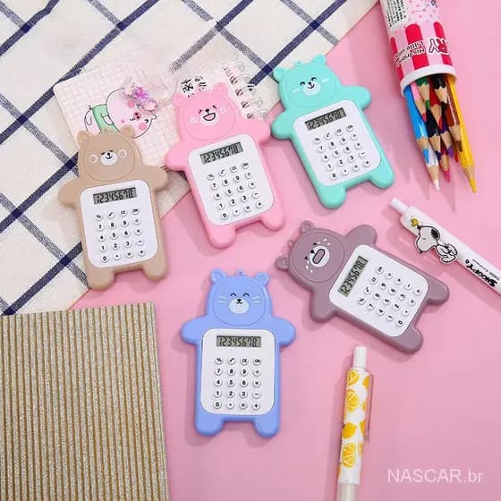Mini calculadora, design de urso de desenho animado fofo, uma pequena calculadora portátil adequada para estudantes carr