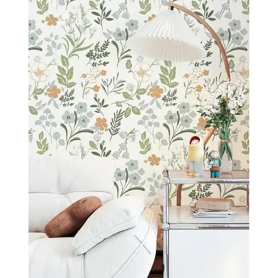Papel de Parede Floral MelunMer, Papel de Parede Adesivo Removível Estilo Boho com Folhas para Gavetas e Armários, Papel