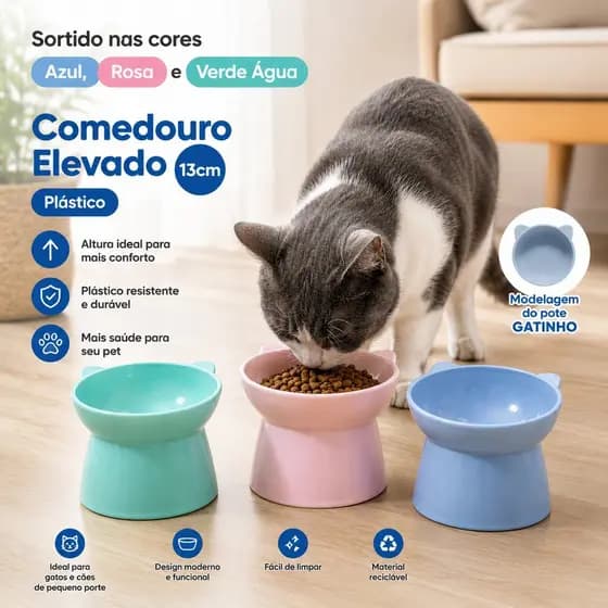 Kit 1 2 3 und Comedouro Elevado Formato Gato 13cm - Sortido