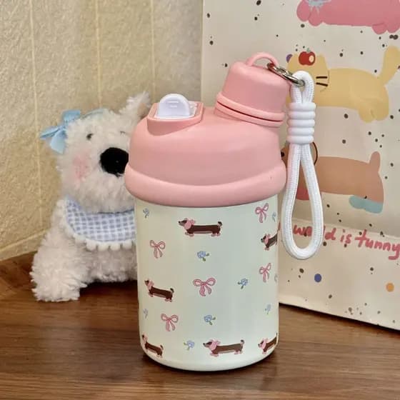 Ins feminino de alto valor novo estilo copo térmico nicho coreano crianças dos desenhos animados copo de palha grande ca