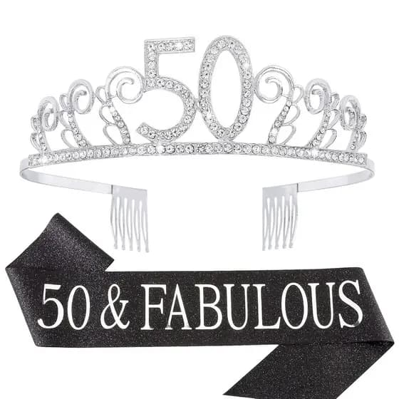 Conjunto de Coroa e Faixa de Aniversário de 50 Anos CIEHER, Presentes "50 & Fabulosa" para Mulheres, Artigos para Festa