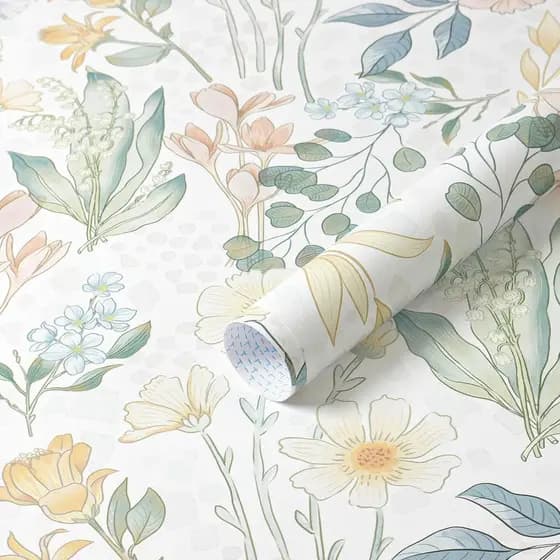 Papel de Parede Floral Heroad, Papel Adesivo Boho Removível, Papel de Parede Botânico com Flores Silvestres, Papel Adesi