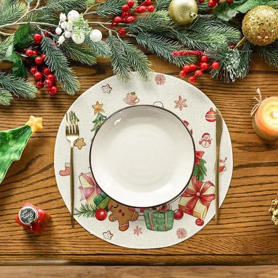 Artoid Mode Gingerbread Gifts Jogo de 4 Sousplats Redondos de Inverno, Sousplats de Natal de 14 Polegadas para Decoração
