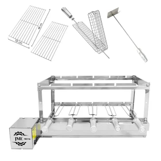 Grill Giratória 100% Inox 5 Espetos Mais Acessórios