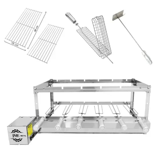 Gira Grill 6 Espetos Todo Inox com Acessórios