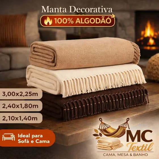 Manta Sofá Gigante VARIOS TAMANHOS — Luxo Premium, Fibra, Algodão Para Cama, Decoração e Conforto Artesanal