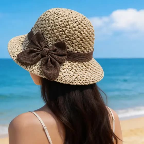 Chapéu feminino verão fresco chapéu de sol chapéu de palha pequena aba balde simples arco estilo japonês All-Matc