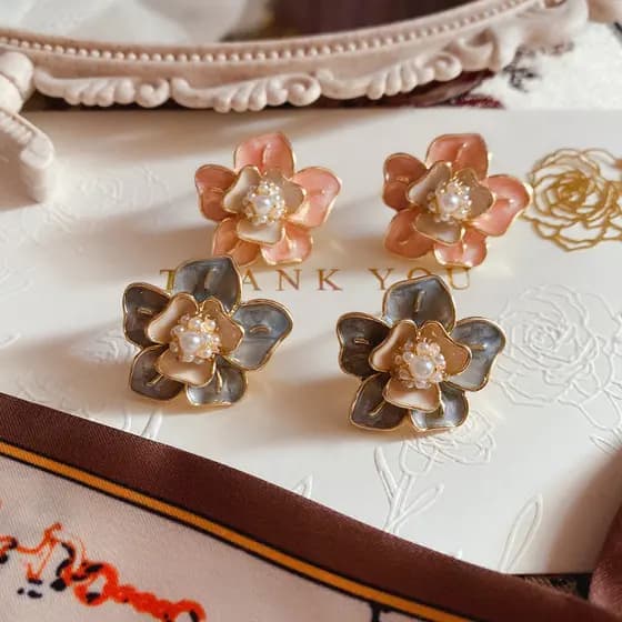 Brincos de flores Retro Pintura a óleo Sensação
