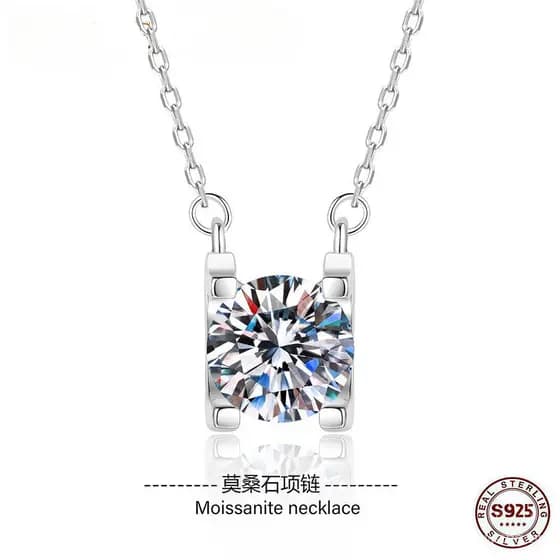 (XIBU)Pingente Clássico Moissanite Prata 925 Gargantilha Feminino Sofisticado Certificado Autêntico