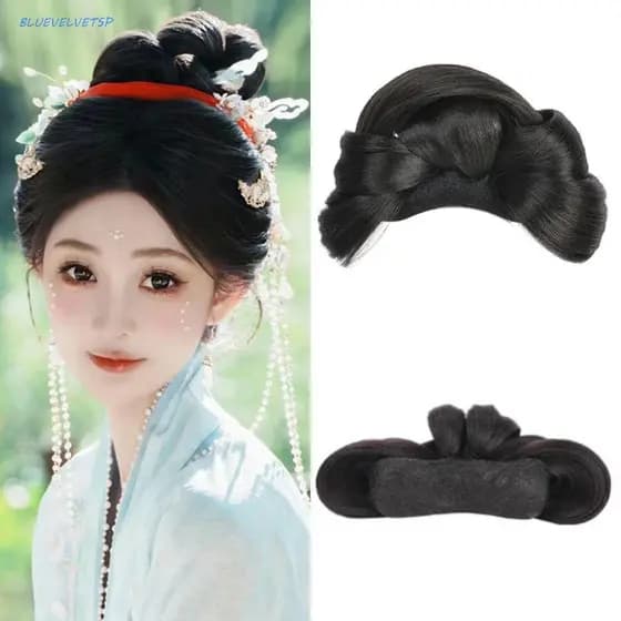 BLUEVELVETSP Hanfu Peruca Bandana , Cocar Vintage Coque De Cabelo Antigo , Chinês Preto