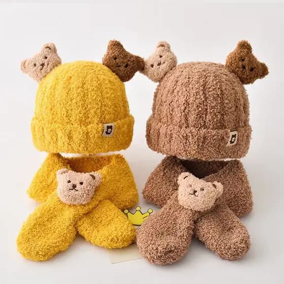 FDK Conjunto De Cachecol Quente Para Bebê , Chapéu De Urso De Pelúcia De Inverno , Infantil , Gorro , Bonés De Proteção