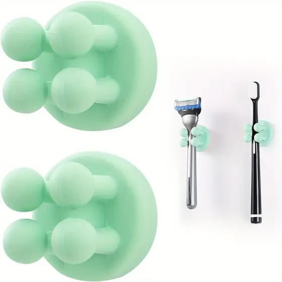 2 Suportes De Escova De Dentes De Silicone Dos Pces-Ganchos Fixados Na Parede Autoadesivos Multifuncionais Para Ha