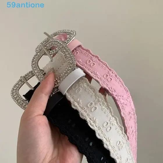 Cinto De Renda ANTIONE , Strass Com Fivela Quadrada De Couro PU , Casual Picante Menina Y2K Bonito Feminino Cintura Masc