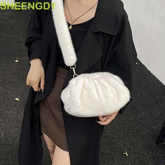 SHEENGD1 Bolsa De Ombro Plissada Peluda , Crossbody De Pelúcia Em Nuvem De Grande Capacidade , Poliéster
