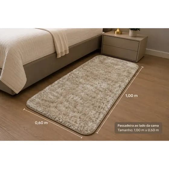Passadeira Felpuda Antiderrapante 1,00x0,60m Tapete Decorativo Macio para Quarto Corredor Sala