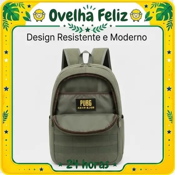 Mochila de Lona Canvas com Tiras Utilitárias Frontais e Compartimento para Notebook
