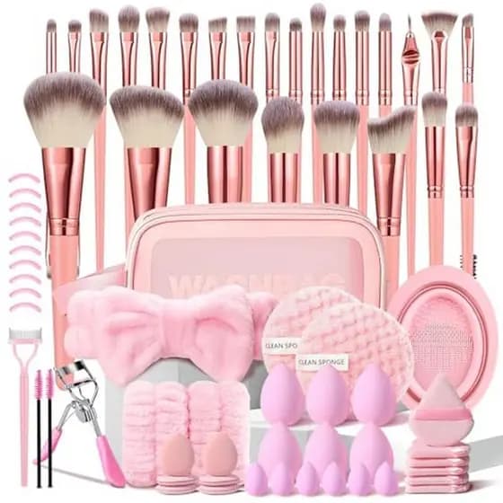 HGHDBT Conjunto De Pincéis De Maquiagem Rosa 70 Unidades Kit Profissional Ferramentas Multifuncional Com Estojo Acessóri