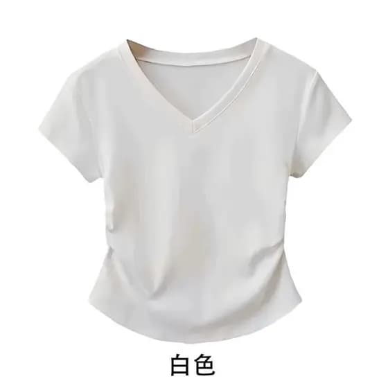 Irregular com decote em v Formal ombro manga curta camiseta feminina verão cintura estreita capa barriga mais magro