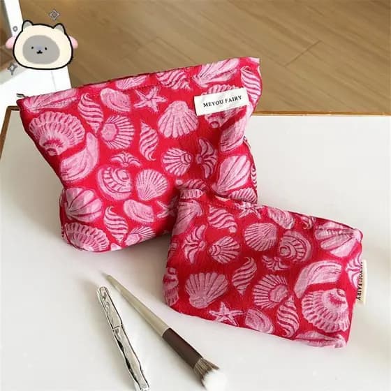Bolsa De Maquiagem Com Estampa De Concha Estilo Francês , Bolsas Cosméticas Grandes E Pequenas Para Viagens