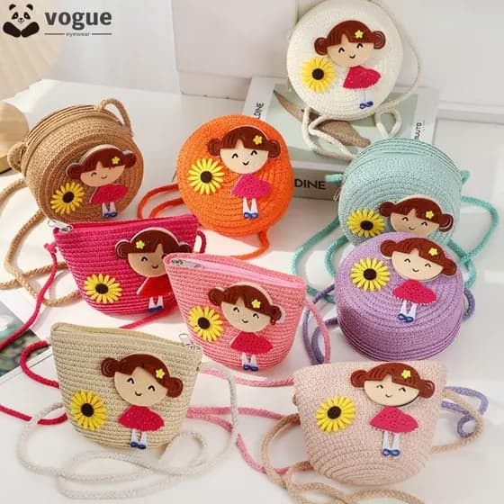 Bolsa De Ombro VOGUEEE , Crossbody Pequena Flor Moedas De Palha Durável Para Meninas E Crianças