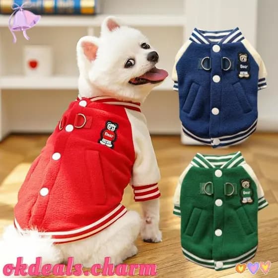 OKDEALS Casaco Para Cachorro , Com Anel D , Jaqueta Quente De Inverno Animais De Estimação Ao Ar Livre , Botão Teddy Cor