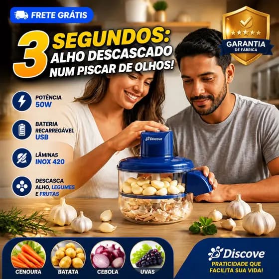 Descascador elétrico multifuncional - descasca alho, uvas, tomates e frutas facilmente