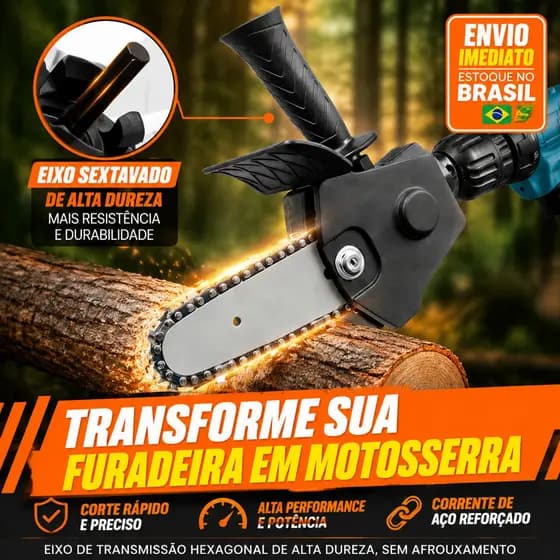 Adaptador de Motosserra Portátil para Furadeira e Parafusadeira 4'' – Cortes Rápidos em Madeira, Galhos, Bambu e MDF