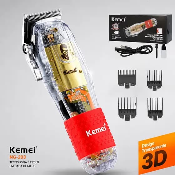 Máquina de Cortar Cabelo Profissional Kemei NG-203 Aparador de Pelos Bivolt Barbeiro Salão