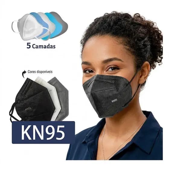 Máscara PFF2 KN95 Preta 5 Camadas Kit 50 Unidades Proteção Respiratória Profissional Filtro Eficiente
