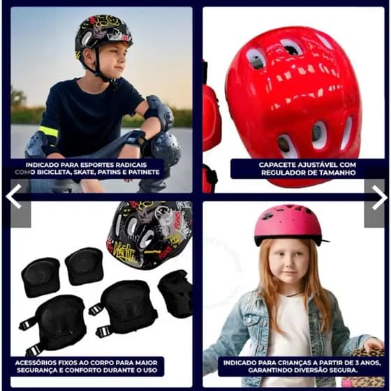Kit Proteção Infantil 7 Peças Capacete Joelheira Cotoveleira Luvas - Bicicleta Patinete Skate Patins