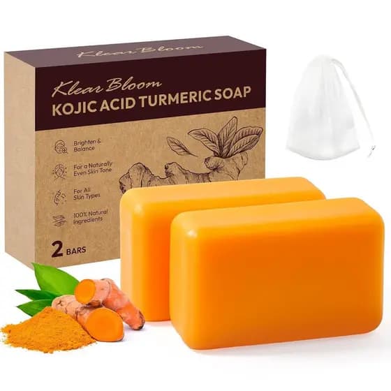 Sabonete de Ácido Kójico, Sabonete em Barra de Cúrcuma para Manchas Escuras, Clareador e Hidratante com Colágeno, Vitami