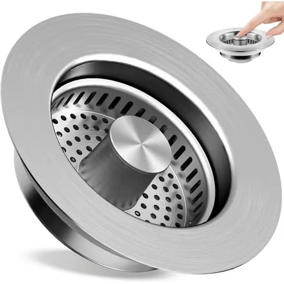 Filtro de Drenagem para Cozinha 3 em 1, Tampa de Pia de Aço Inoxidável 304 Tipo Bounce, Filtro de Drenagem Anti-Entupime
