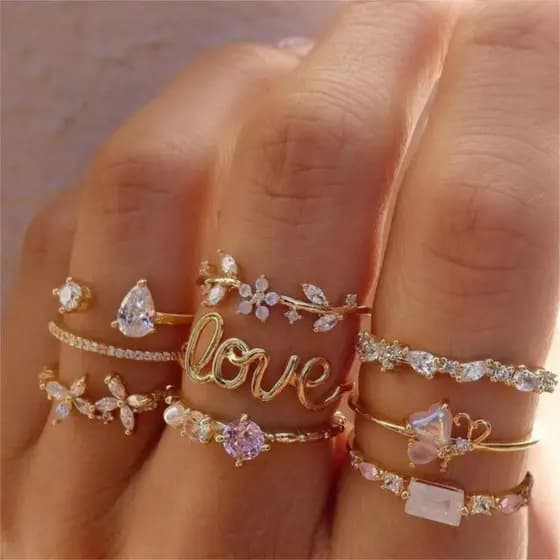 Venda quente exclusivo nicho Design High-End anel feminino liga de diamante conjunto anel pulseira atacado