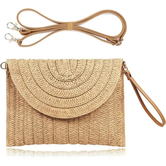 Bolsa de Palha COOKOOKY para Mulheres, Bolsa de Praia de Verão, Bolsa Envelope Trançada | Palha, Verão, Praia, tecido,