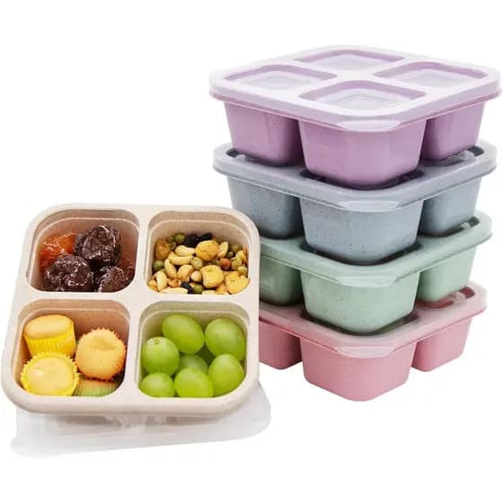 Conjunto de 5 Caixas de Almoço Bento, Recipientes para Lanches com 4 Compartimentos, Caixa Dividida para Lanches, Recipi