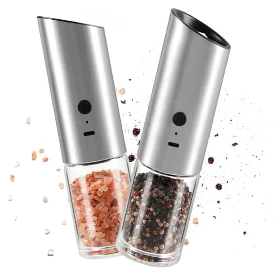 Conjunto de Moedores Elétricos de Sal e Pimenta VEVOK CHEF Recarregável com Luz LED Tipo-C, Moedor de Pimenta Automático