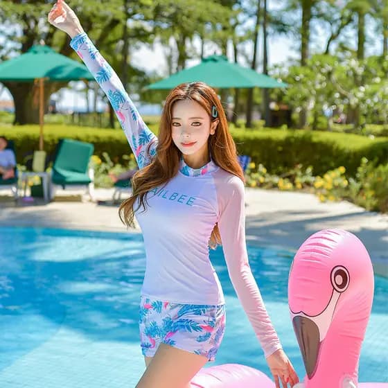 Coreano coreano terno de mergulho feminino Split protetor solar de manga comprida maiô medusa terno de surf de secagem r