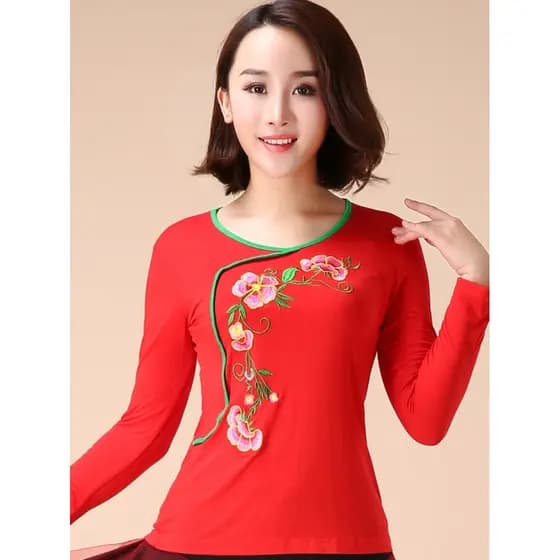 Roupas de dança quadrada femininas roupas de dança de Fitness novo outono inverno Modal bordado de manga comprida prátic