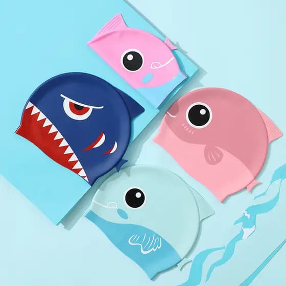 Crianças Silicone à prova dwaterproof água touca de natação dos desenhos animados baleia tubarão Extra grande touca de n