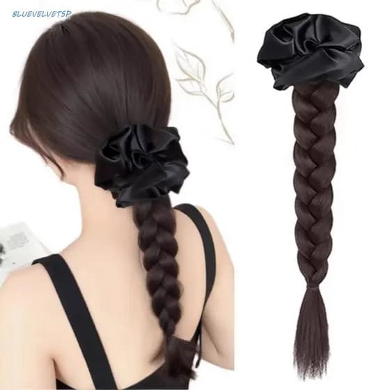 BLUEVELVETSP Faixas De Cabelo De Cetim Rabo De Cavalo , Artefato Estilo Coreano Peruca , Natural