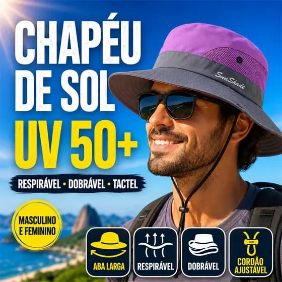 chapéu de sol praia pesca trilha camping tactel uv50+ dobrável respirável aba grande 9cm unissex