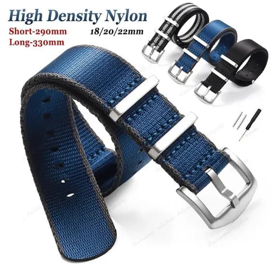 Correia NATO de nylon de alta densidade 18mm 20mm 22mm, tecido canelado com laço integrado, estilo militar esportivo ZUL