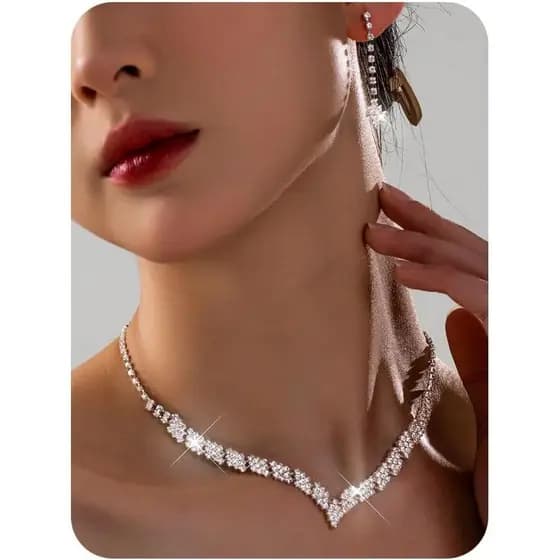 Conjuntos de Joias de Casamento para Noivas, Brincos de Strass Brilhantes, Colar Choker, Conjuntos de Joias de Prata par