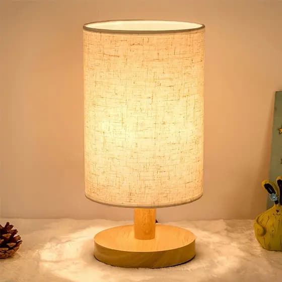 Luminária De Mesa Abajur Rústico Madeira Com Abajur de Tecido Para Quarto