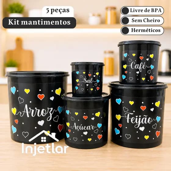 Potes de mantimentos cozinha com 5 peças decoradas