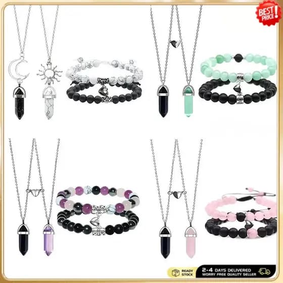 Conjunto de 4 Peças de Pulseira Magnética Artesanal e Colar de Coluna Hexagonal com Fecho Magnético, Adequado para Uso D