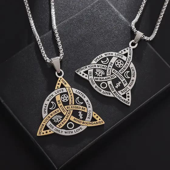 Aço Inoxidável Vintage Irlandês Celta Trindade Nó Pingente Wiccan Bruxa Lua Estrela Totem Colar Moda Masculina Jóias Da
