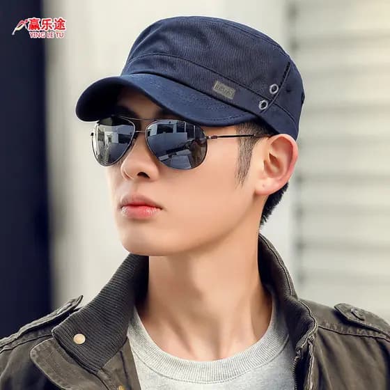 Primavera novo estilo masculino chapéu de topo plano respirável versão coreana protetor solar chapéu de sol viagem ao ar