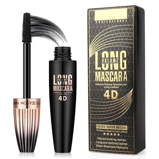 Máscara de Cílios 4D com Fibras de Seda, Máscara à Prova d'Água de Longa Duração, Volume e Comprimento Naturais, Cílios